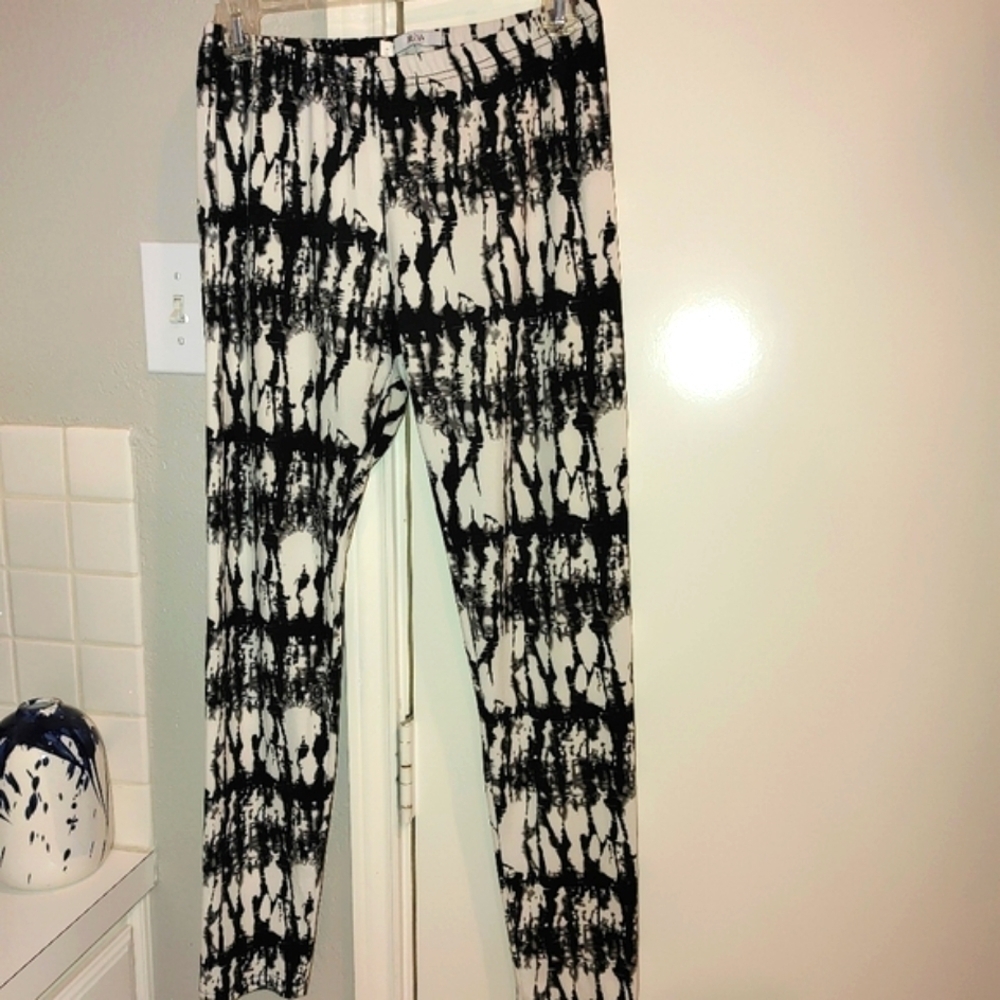 RIV Vintage 90's Y2K Pull on Marbled Tye Die Leggings Black White Large. - Picture 3 of 11